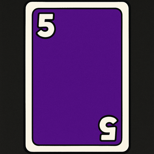 Rectangular card numbered 5, with a white border around it and a purple background..
In-Game asset.  2d.  High contrast.  No shadows