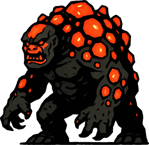 lavlarla kaplı bir canavar istiyorum kambur ve biraz iri yapılı.
In-Game asset.  2d.  High contrast.  No shadows