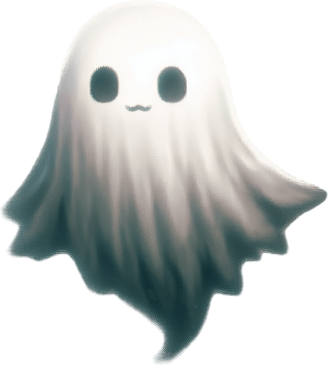 A single Ghost.
Single Game Texture. In-Game asset. 2d. Blank background. High contrast. No shadows.