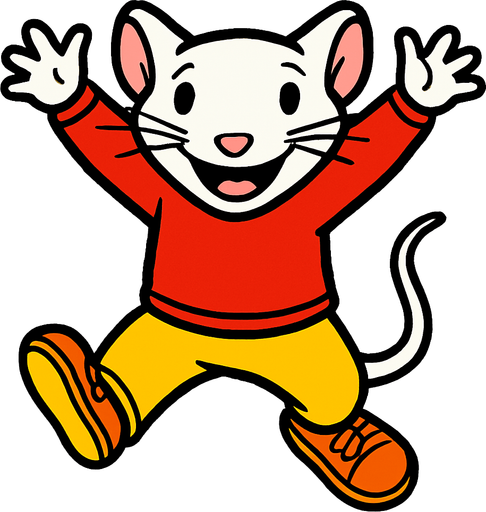 stuart little jumping and raised its arms.
In-Game asset.  2d.  High contrast.  No shadows. facing camera