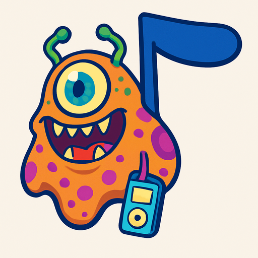 MÜZİK NOTASI ŞEKLİNDE BİR UZAYLI CANAVAR ÇİZ AMA BU KARAKTER PLAYER VE İSMİ ASTERA ONA GÖRE TASARLA. AYAKSIZ. dONT WRİTE TEXT İN TO İMAGE. NO BLACK. 
In-Game asset.  2d.  High contrast.  No shadows