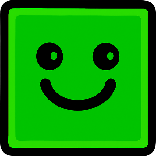 Happy green block.
In-Game asset.  2d.  High contrast.  No shadows