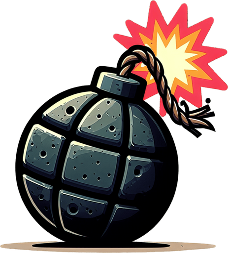 firing Bomb Asset firing on top of the bomb thread: Approximately 512x512 pixels. Consistent with fruit sizes to maintain visual coherence..
Single Game Texture.  In-Game asset.  2d.  Blank background.  High contrast.  No shadows