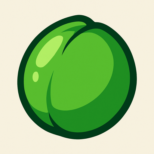 green plum-shaped ball.
In-Game asset.  2d.  High contrast.  No shadows