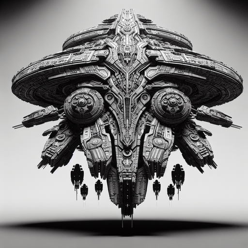 space boss ufo.
Single Game Texture.  In-Game asset.  2d.  Blank background.  High contrast.  No shadows