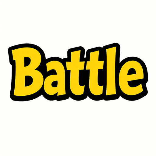 An SVG of the word 'Battle'. text in yellow with a black outline.
In-Game asset.  2d.  High contrast.  No shadows