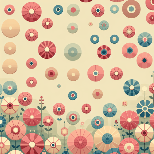 Background for hyper casual puzzle game. Pastel colors, flat shaded, vector art. Circular flowers.
Single Game Texture. In-Game asset. 2d. Blank background. High contrast. No shadows.