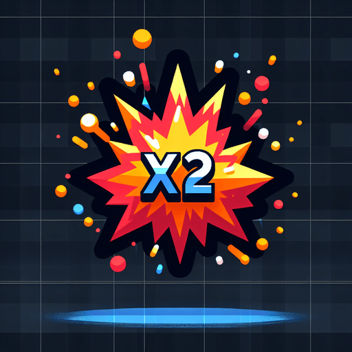 爆炸，里面有X2的字样.
Single Game Texture. In-Game asset. 2d. Blank background. High contrast. No shadows.