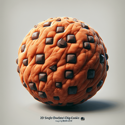 A chocolate chip cookie.
Single Game Texture.  In-Game asset.  2d.  Blank background.  High contrast.  No shadows