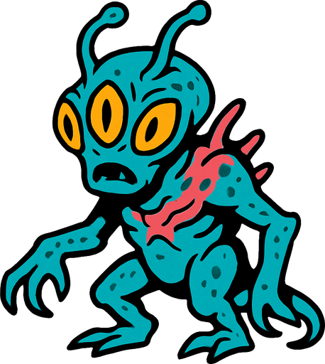 alien creature drawing.
In-Game asset.  2d.  High contrast.  No shadows