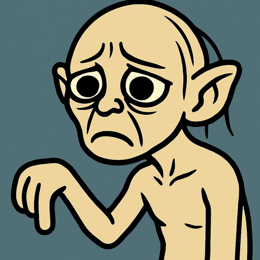 Tamamen aynı sanatsal formda ama parmağını aşağı indirip üzülen GOLLUM olacak