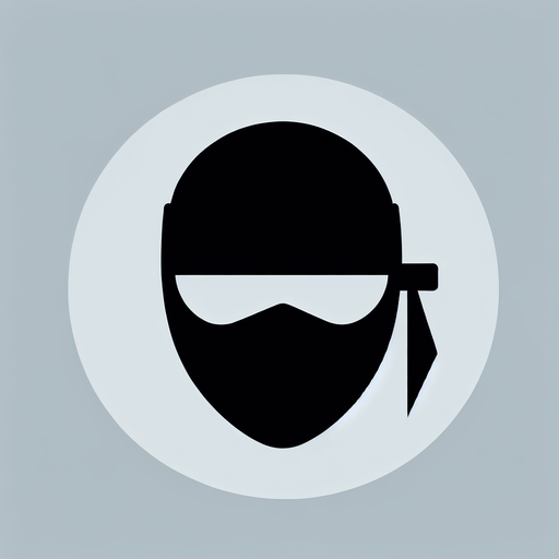 A minimalist icon depicting a ninja head silhouette in black. The silhouette should be simple and recognizable, with a headband or mask detail. The background should be transparent or a contrasting color (e.g., red or white)..
Single Game Texture. In-Game asset. 2d. Blank background. High contrast. No shadows.