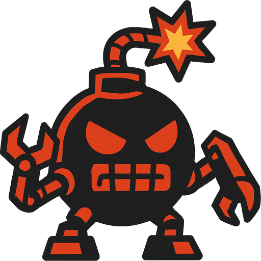 2d dangerous robot bomb.
In-Game asset.  2d.  High contrast.  No shadows