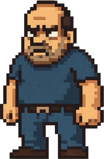 bad regular casual middle aged man full body 2d pixel art.
In-Game asset.  2d.  High contrast.  No shadows