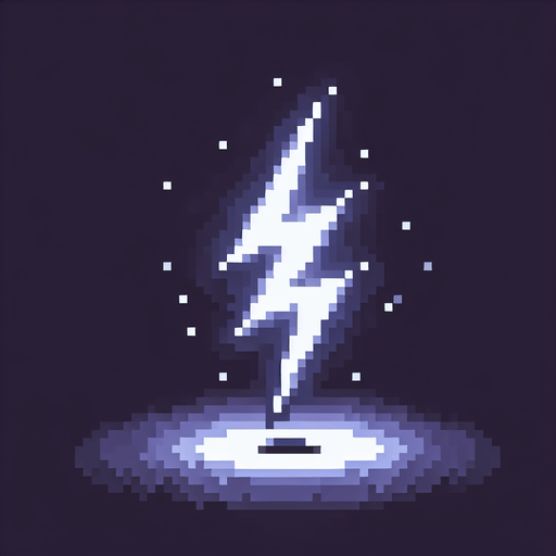 pixel art of a single lightning strike.
Single Game Texture. In-Game asset. 2d. dark background. High contrast. No shadows.