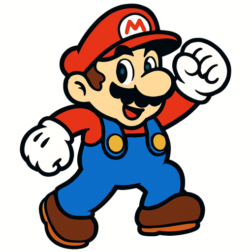MARİO.
In-Game asset.  2d.  High contrast.  No shadows