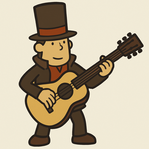 Gutair professor Layton game style.
In-Game asset.  2d.  High contrast.  No shadows