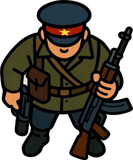 A Soviet policeman, heavily armed..
In-Game asset.  2d.  High contrast.  No shadows. Top down view