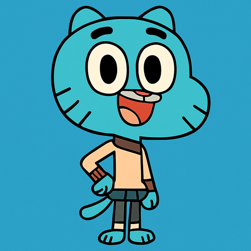gumball çizgi film karakteri.
In-Game asset.  2d.  High contrast.  No shadows