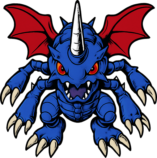 MegaKabuterimon. visto desde arriba. calidad y detalles altos.
In-Game asset.  2d.  High contrast.  No shadows