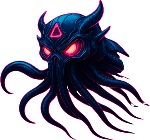 Suspended midair, flying fast, tentacles behind, fully in frame no edges cut off