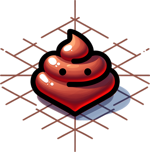 poop heart.
Single Game Texture. In-Game asset. 2d. Blank background. High contrast. No shadows.