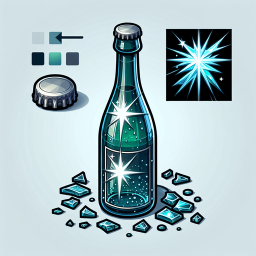 "Design a 2D bottle for a bottle shooter game. The bottle should have a realistic yet playful look, with a glossy finish and visible details like a label and cap. It should be breakable into pieces when hit, with a glassy texture and clear reflections. Keep the design simple but visually appealing, suitable for mobile gameplay, and easy to recognize at various distances.".
Single Game Texture. In-Game asset. 2d. Blank background. High contrast. No shadows.