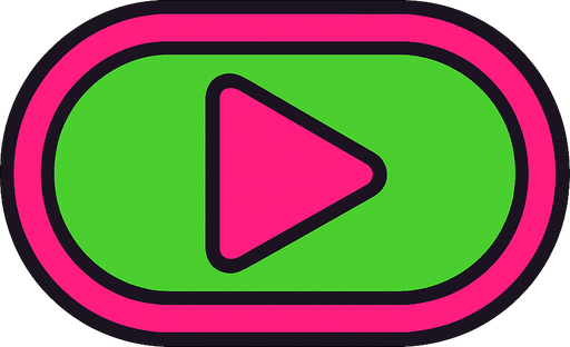 Boton de play de color verde y rosa.
In-Game asset.  2d.  High contrast.  No shadows