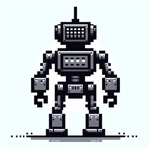 simple 8 bit robot from behind.
Single Game Texture. In-Game asset. 2d. Blank background. High contrast. No shadows.