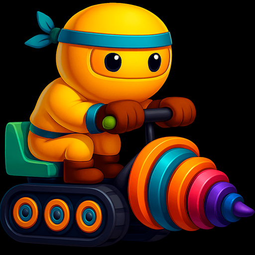 Same image of ninja with dig machine but with different colors. HD colors. yellow