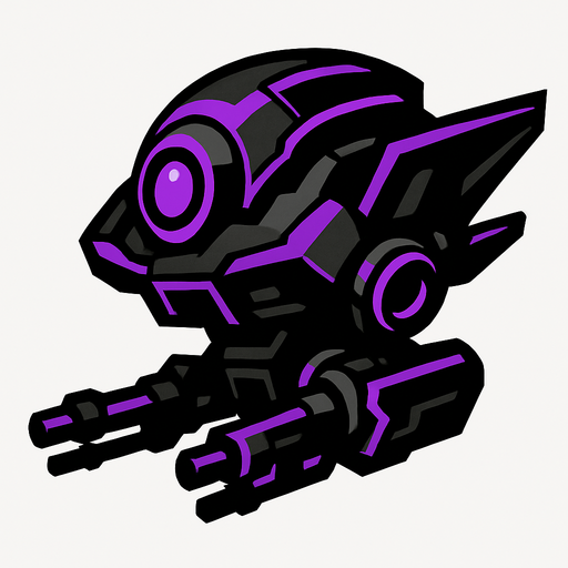 military black purple alien drone. side scroller view.
In-Game asset.  2d.  High contrast.  No shadows