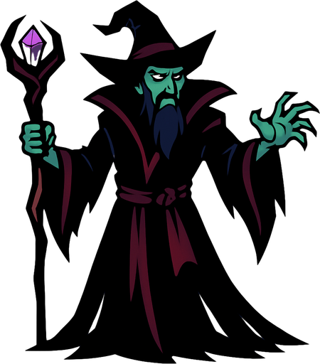 קוסם אפל מהאגדות.
In-Game asset.  2d.  High contrast.  No shadows