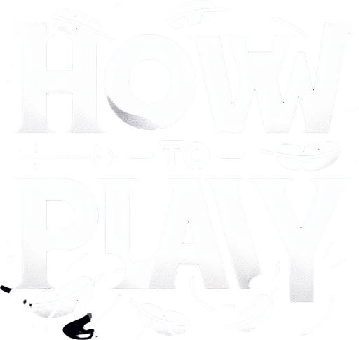 A white SVG with big bold letters, that says “How to play”. A couple black feathers flying off the edge of the word. Single Game Texture.  In-Game asset.  2d.  Blank background.  High contrast.  No shadows