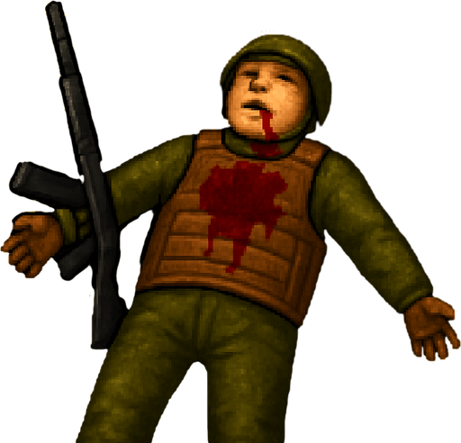 make soldier laying in with belly up dead