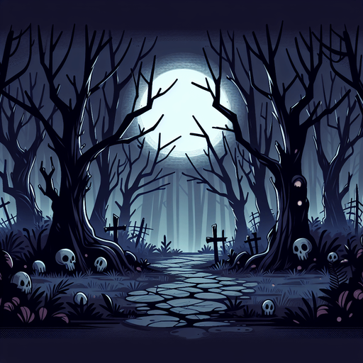 spooky halloween forest.
Single Game Texture. In-Game asset. 2d. Blank background. High contrast. No shadows.