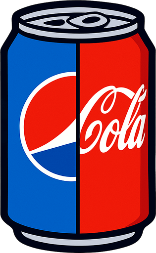 Half blue Pepsi half red coke.
In-Game asset.  2d.  High contrast.  No shadows