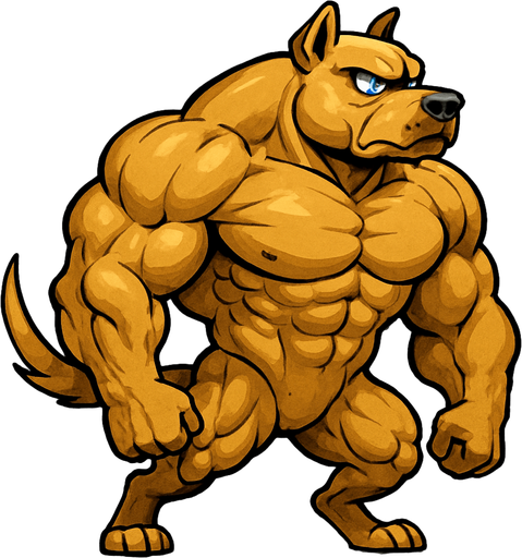 Golden dog with blue eyes that is SOO BUFF that he looks so cool and he scares everyone away. full body. Facing right.
2d.