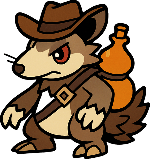 Um monstrinho do tipo Terra inspirado em Pokémon e Digimon estilo invocador aparência inspirada em gambá, nordeste, Cabaça nas costas e faroeste.
In-Game asset.  2d.  High contrast.  No shadows