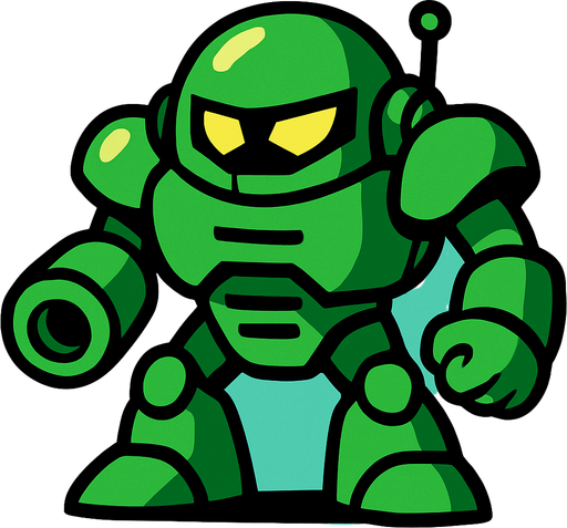 green robot enemy.
In-Game asset.  2d.  High contrast.  No shadows