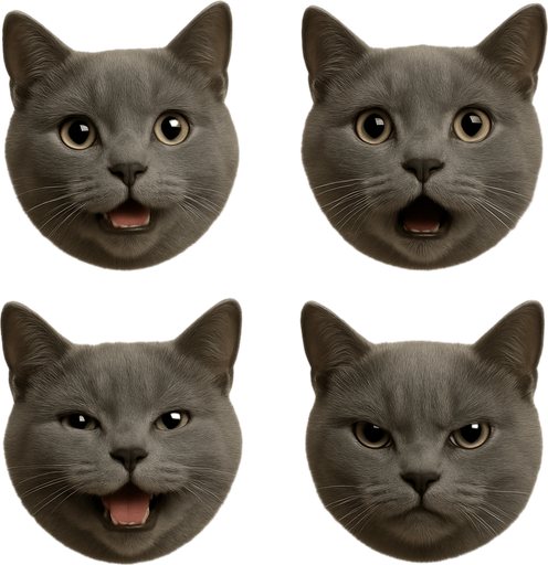 Sprite sheet of head only with different face expressions : smiling, surprised, feared, laugh, angry...
KEEP SAME ORIENTATION