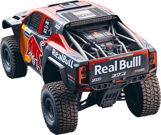 Photorealistic RealBull Dakar-Rally-Truck from back, Top view.