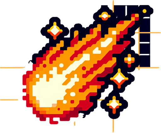 8-bit. cartoon. commet tail. in-game asst. Single Game Texture. In-Game asset. 2d. Blank background. High contrast. No shadows.