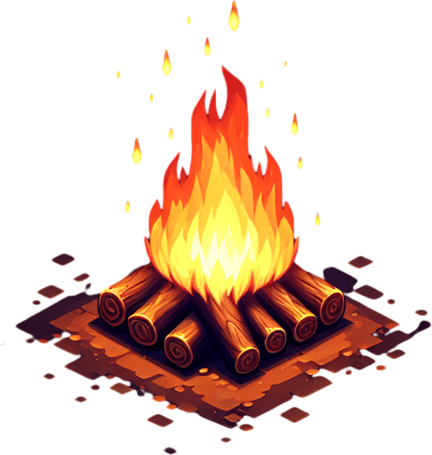 yanan kütük.
Single Game Texture. In-Game asset. 2d. Blank background. High contrast. No shadows.