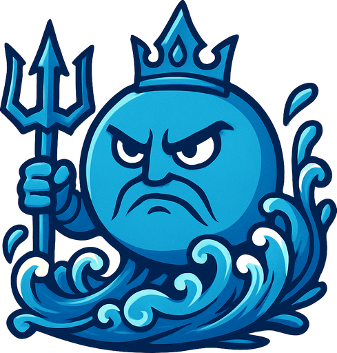 make a blue circle who is also a water god.
In-Game asset.  2d.  High contrast.  No shadows