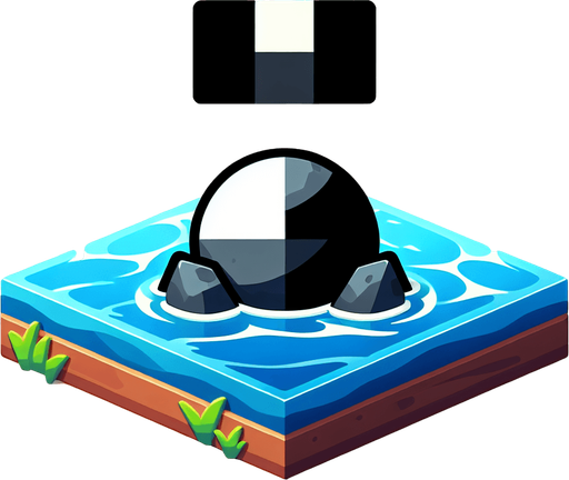 Rock in water.
Single Game Texture.  In-Game asset.  2d.  Blank background.  High contrast.  No shadows