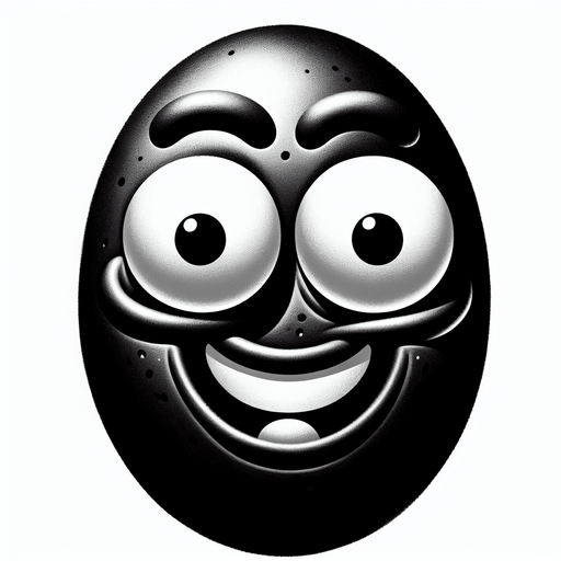 a black oval with a funny  face.