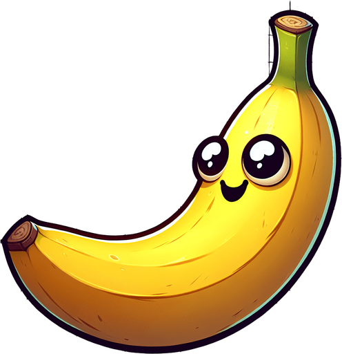 Banana with eye and mouth animation..
Single Game Texture.  In-Game asset.  2d.  Blank background.  High contrast.  No shadows
