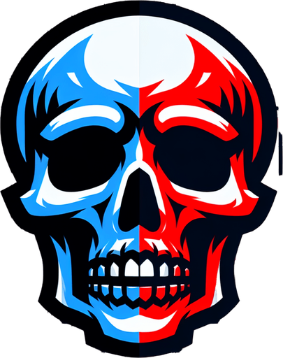 tête de mort coter droit en bleu coter gauche en rouge.
Single Game Texture. In-Game asset. 2d. Blank background. High contrast. No shadows.