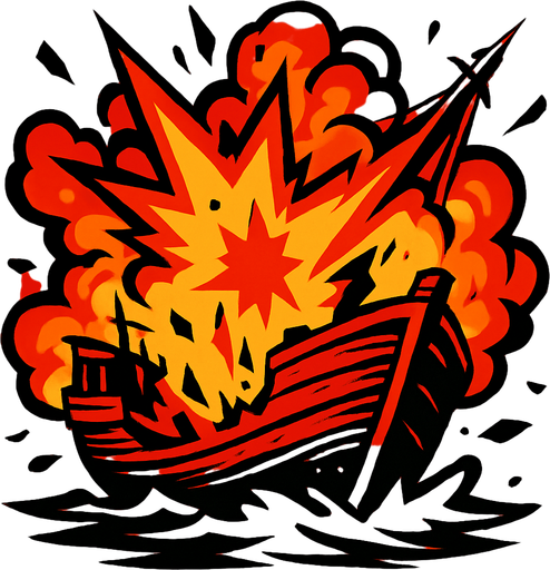 crea una imagen de un barco estallando.
In-Game asset.  2d.  High contrast.  No shadows