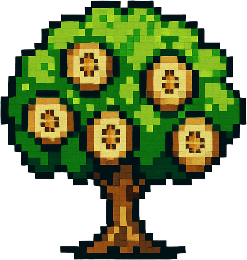 Kiwi tree 8bit.
In-Game asset.  2d.  High contrast.  No shadows